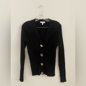 NWOT & Other Stories Black Ribbed Cardigan with Gold Buttons